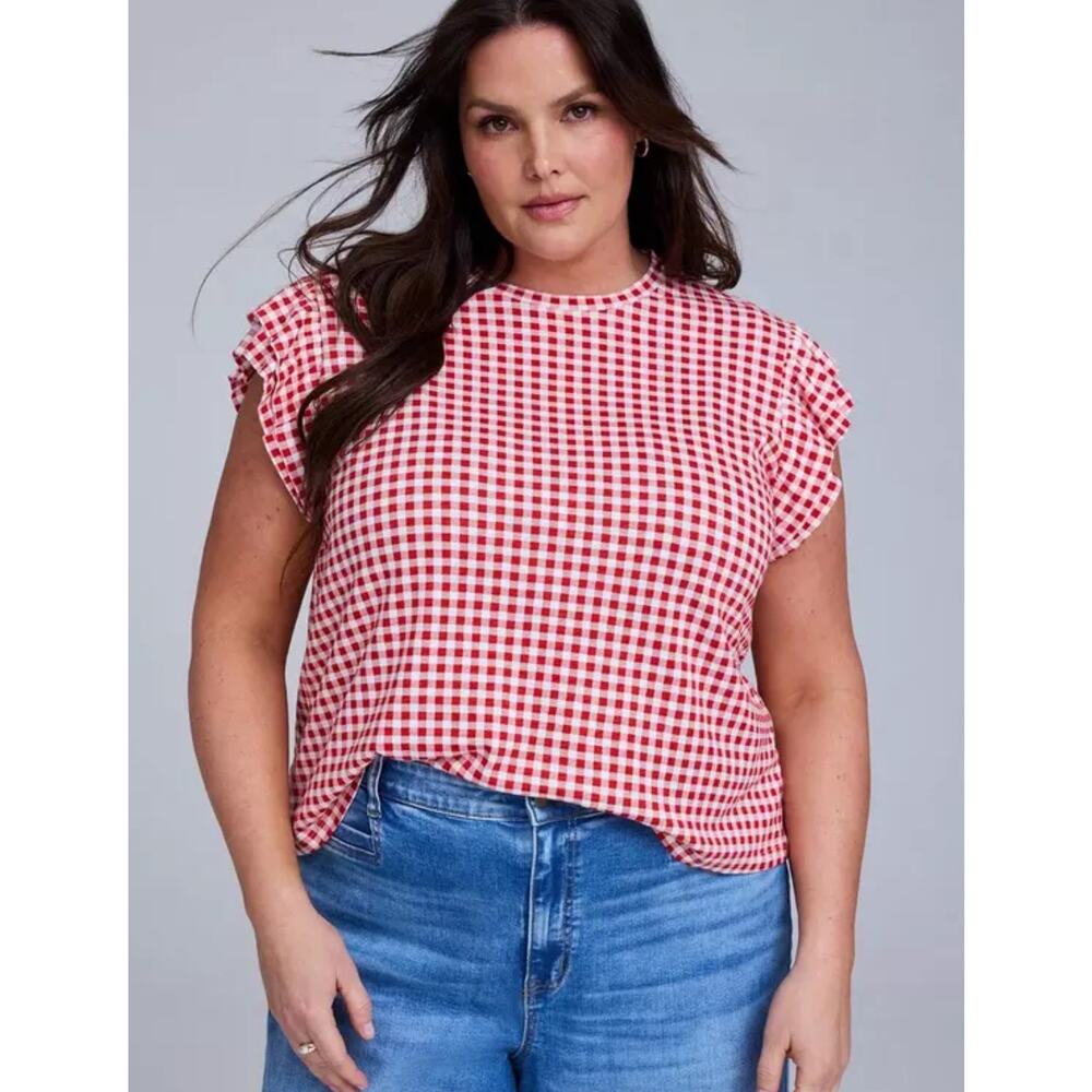torrid Red and White Gingham Flutter Sleeve Blouse